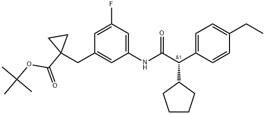 tert-butyl(S)-1-(3-(2-cyclopentyl-2-(4-ethylphenyl)acetamido)-5-fluorobenzyl)cyclopropane-1-carboxylate Struktur