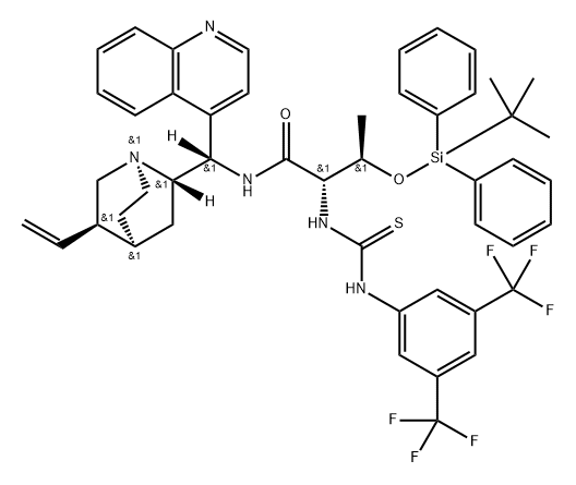 (2S,3R)-2-[[[[3,5-
bis(trifluoromethyl)phenyl]amino]thioxomethyl]a
mino]-N-(8a,9S)-cinchonan-9-yl-3-[[(1,1-
dimethylethyl)diphenylsilyl]oxy]-Butanamide,1381859-85-3,结构式