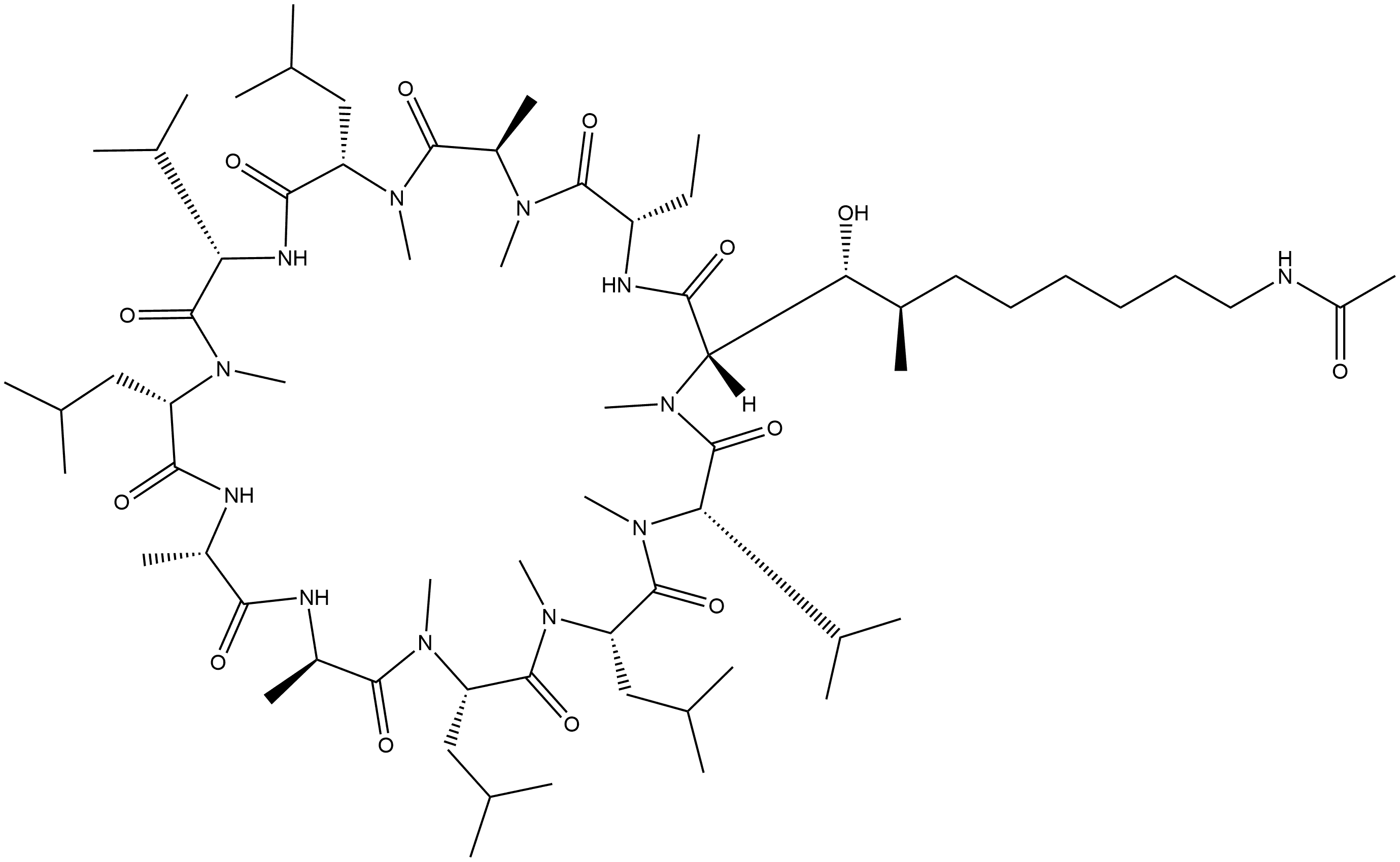 Cyclosporin A, 6-[(2S,3R,4R)-10-(acetylamino)-3-hydroxy-4-methyl-2-(methylamino)decanoic acid]-8-(N-methyl-D-alanine)- Structure