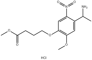 4-[2-methoxy-5-nitro-4-(1-aminoethyl)phenoxy]butanoic acid methyl ester hydrochloride Struktur