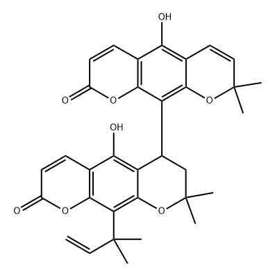 8,8,8',8'-Tetramethyl-5,5'-dihydroxy-10-(1,1-dimethyl-2-propenyl)-6,7-dihydro-6,10'-bi[2H,8H-benzo[1,2-b:5,4-b']dipyran]-2,2'-dione Struktur