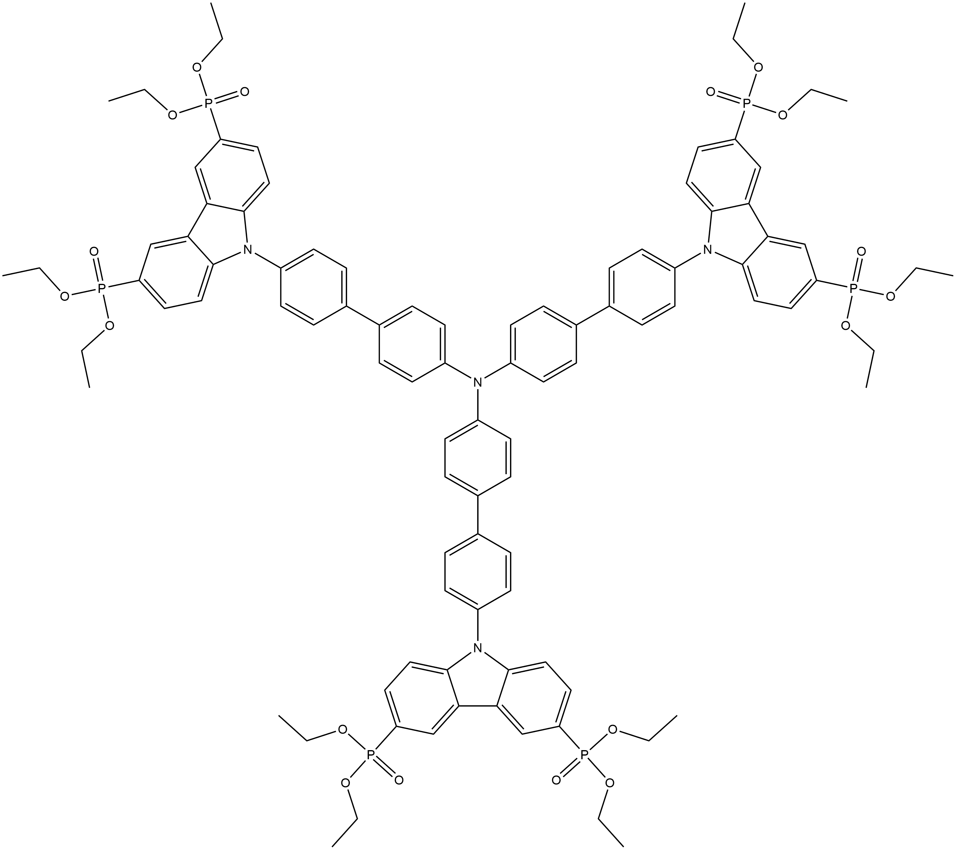 dodecaethyl ((nitrilotris([1,1'-biphenyl]-4',4-diyl))tris(9H-carbazole-9,3,6-triyl))hexakis(phosphonate) Structure