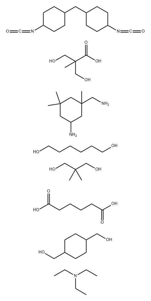 Hexanedioic acid, polymer with 5-amino-1,3,3-trimethylcyclohexanemethanamine, 1,4-cyclohexanedimethanol, 2,2-dimethyl-1,3-propanediol, 1,6-hexanediol, 3-hydroxy-2-(hydroxymethyl)-2-methylpropanoic acid and 1,1'-methylenebis[4-isocyanatocyclohexane], compd 结构式