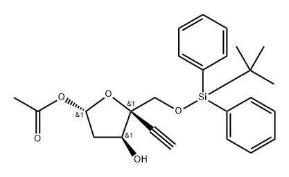 (2S,4S,5R)-5-(((tert-Butyldiphenylsilyl)oxy)methyl)-5-ethynyl-4-hydroxytetrahydrofuran-2-yl acetate Structure