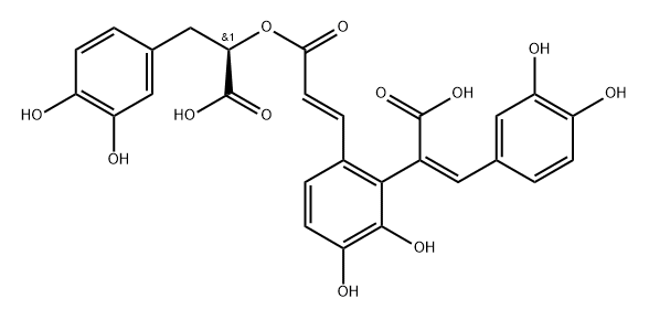 Benzenepropanoic acid, α-[[(2E)-3-[2-[(1Z)-1-carboxy-2-(3,4-dihydroxyphenyl)ethenyl]-3,4-dihydroxyphenyl]-1-oxo-2-propen-1-yl]oxy]-3,4-dihydroxy-, (αR)-,1402936-17-7,结构式