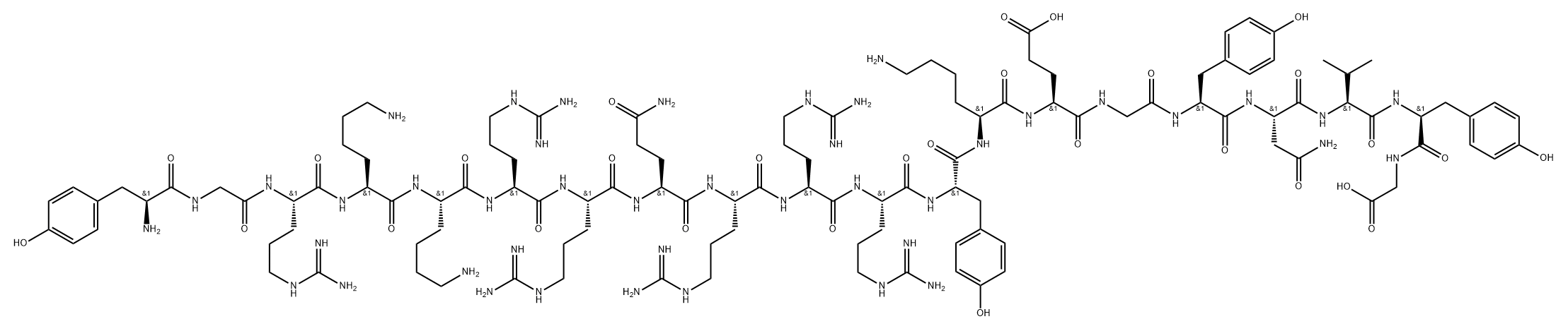 H-TYR-GLY-ARG-LYS-LYS-ARG-ARG-GLN-ARG-ARG-ARG-TYR-LYS-GLU-GLY-TYR-ASN-VAL-TYR-GLY-OH, 1404188-93-7, 结构式