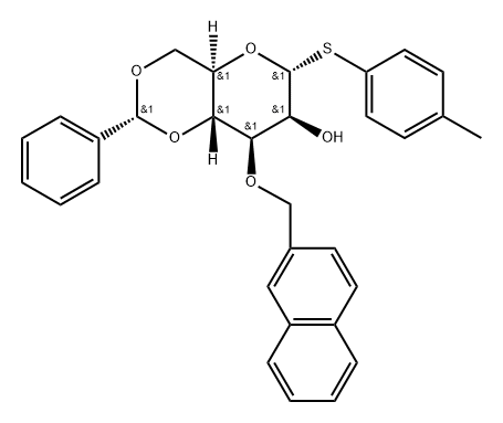 4-Methylphenyl 3-O-(2-naphthalenylmethyl)-4,6-O-[(R)-phenylmethylene]-1-thio-α-D-mannopyranoside Struktur