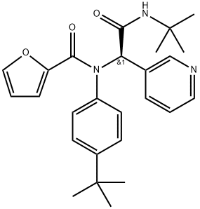 (2R)-N-tert-ブチル-2-[4-tert-ブチルフェニル(2-フリルカルボニル)アミノ]-2-(3-ピリジル)アセトアミド 化学構造式