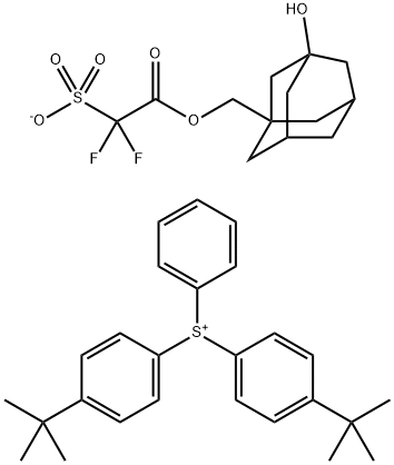 Sulfonium, bis[4-(1,1-dimethylethyl)phenyl]phenyl-, salt with 1-[(3-hydroxytricyclo[3.3.1.13,7]dec-1-yl)methyl] 2,2-difluoro-2-sulfoacetate (1:1) Struktur