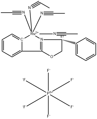 Ruthenium(1+),tetrakis(acetonitrile)[2-[(4R)-4,5-dihydro-4-phenyl-2-oxazolyl-κN3]phenyl-κC]-, (OC-6-23)-,hexafluorophosphate(1-) (1:1) Structure