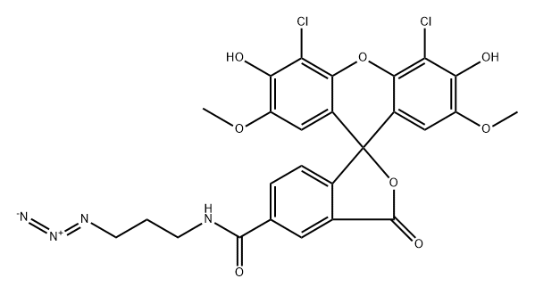 Spiro[isobenzofuran-1(3H),9'-[9H]xanthene]-5-carboxamide, N-(3-azidopropyl)-4',5'-dichloro-3',6'-dihydroxy-2',7'-dimethoxy-3-oxo- Structure
