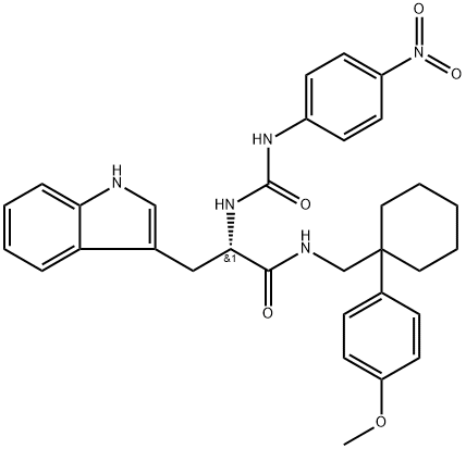 (S)-3-(1H-吲哚-3-基)-N-((1-(4-甲氧基苯基)环己基)甲基)-2-(3-(4-硝基苯基)脲基)丙酰胺, 1422269-30-4, 结构式
