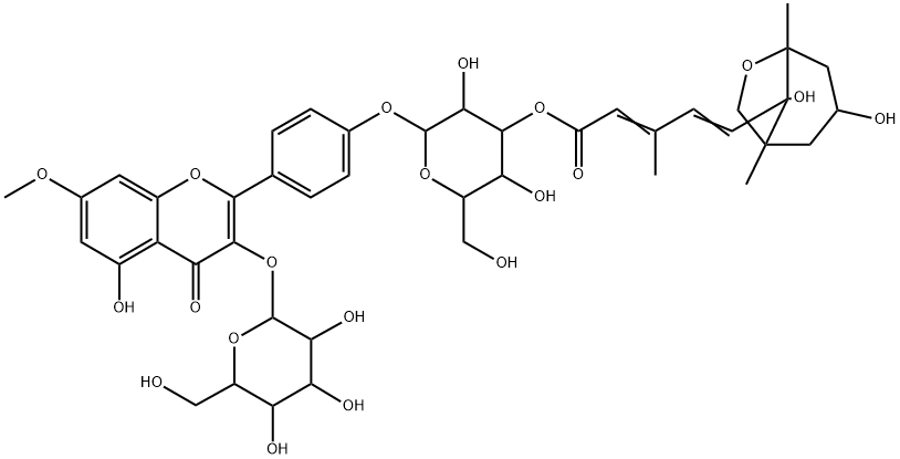 4H-1-Benzopyran-4-one, 2-[4-[[3-O-[5-(3,8-dihydroxy-1,5-dimethyl-6-oxabicyclo[3.2.1]oct-8-yl)-3-methyl-1-oxo-2,4-pentadienyl]-β-D-glucopyranosyl]oxy]phenyl]-3-(β-D-glucopyranosyloxy)-5-hydroxy-7-methoxy-, [1R-[1α,3α,5α,8S*(2Z,4E)]]- (9CI) Structure