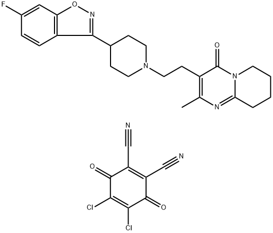 1,4-Cyclohexadiene-1,2-dicarbonitrile, 4,5-dichloro-3,6-dioxo-, compd. with 3-[2-[4-(6-fluoro-1,2-benzisoxazol-3-yl)-1-piperidinyl]ethyl]-6,7,8,9-tetrahydro-2-methyl-4H-pyrido[1,2-a]pyrimidin-4-one (1:1) Struktur