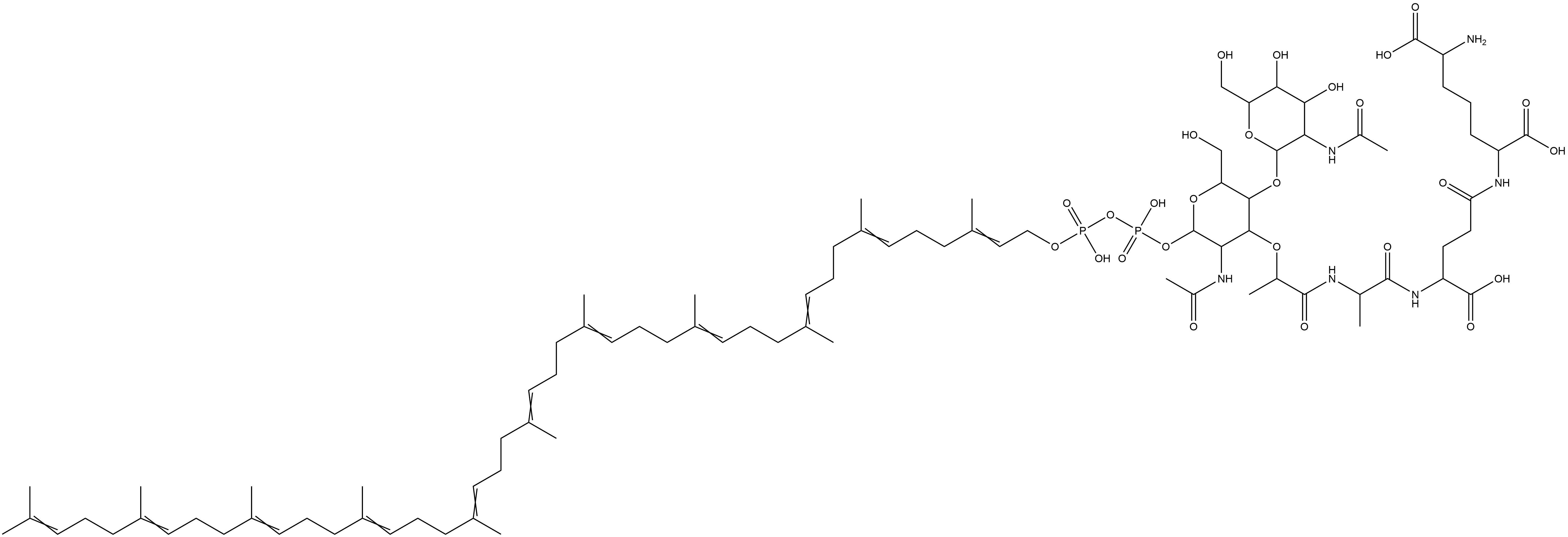 N-acetylglucosaminyl-N-acetylmuramyl(tripeptide)-pyrophosphate-undecaprenol Structure