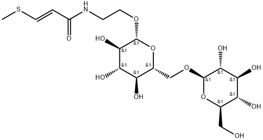 2-Propenamide, N-[2-[(6-O-β-D-glucopyranosyl-β-D-glucopyranosyl)oxy]ethyl]-3-(methylthio)-, (2E)- Struktur