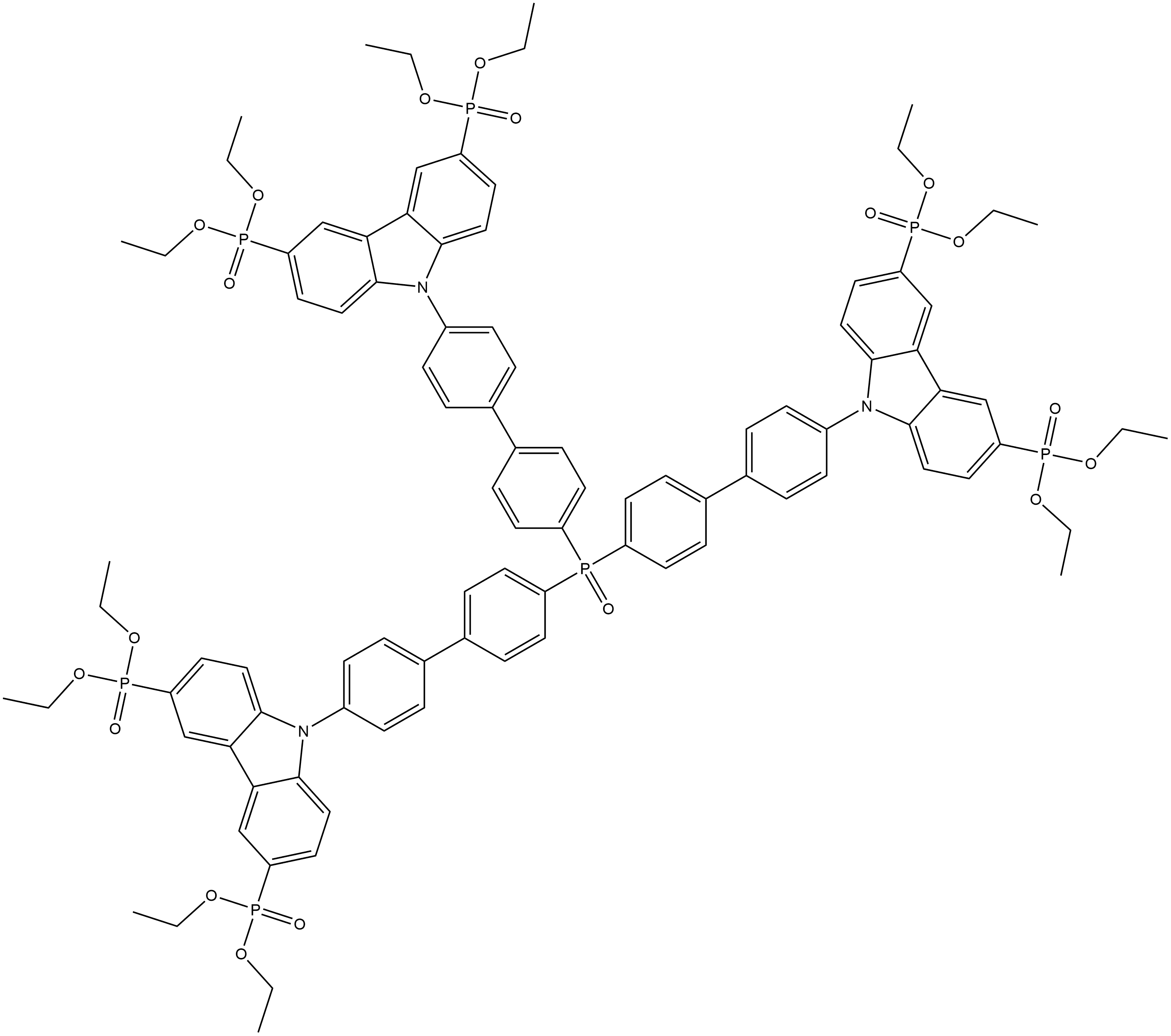 dodecaethyl (((oxo-l5-phosphanetriyl)tris([1,1'-biphenyl]-4',4-diyl))tris(9H-carbazole-9,3,6-triyl))hexakis(phosphonate) Structure