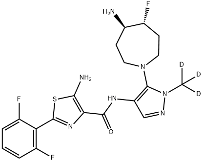5-Amino-N-[5-[(4R,5R)-4-amino-5-fluorohexahydro-1H-azepin-1-yl]-1-(methyl-d3)-1H-pyrazol-4-yl]-2-(2,6-difluorophenyl)-4-thiazolecarboxamide Struktur