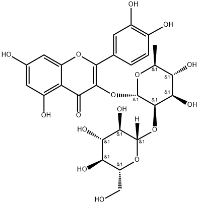 quercetin 3-O-beta-D-glucopyranosyl-(1->2)-rhamnopyranoside 化学構造式