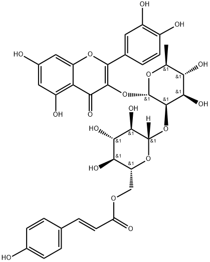 Quercetin 3-O-β-D-(6''-p-coumaroyl)glucopyranosyl(1-2)-α-L-rhamnopyranoside 结构式