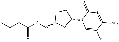 Butanoic acid, [cis-5-(4-amino-5-fluoro-2-oxo-1(2H)-pyrimidinyl)-1,3-oxathiolan-2-yl]methyl ester Structure