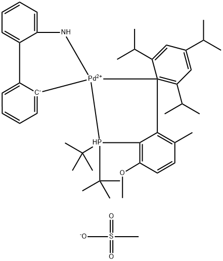 甲磺酰氧基(2-(二-叔-丁基膦基)-3-甲氧基-6-甲基-2',4',6'-三异丙基-1,1'-联苯)(2'-氨基-1,1'-联苯-2-基)钯(II) 结构式