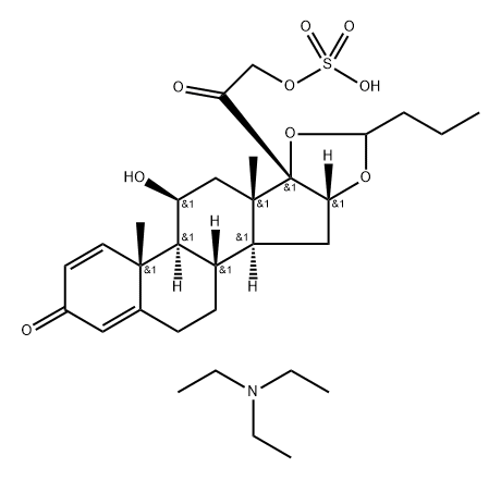 Pregna-1,4-diene-3,20-dione, 16,17-[butylidenebis(oxy)]-11-hydroxy-21-(sulfooxy)-, (11β,16α)-, compd. with N,N-diethylethanamine (1:1) Struktur