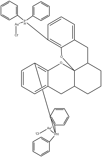 Gold, dichloro[μ-[1,1'-[(5aS,8aS,14aS)-5a,6,7,8,8a,9-hexahydro-5H-[1]benzopyrano[3,2-d]xanthene-1,13-diyl]bis[1,1-diphenylphosphine-κP]]]di- Structure