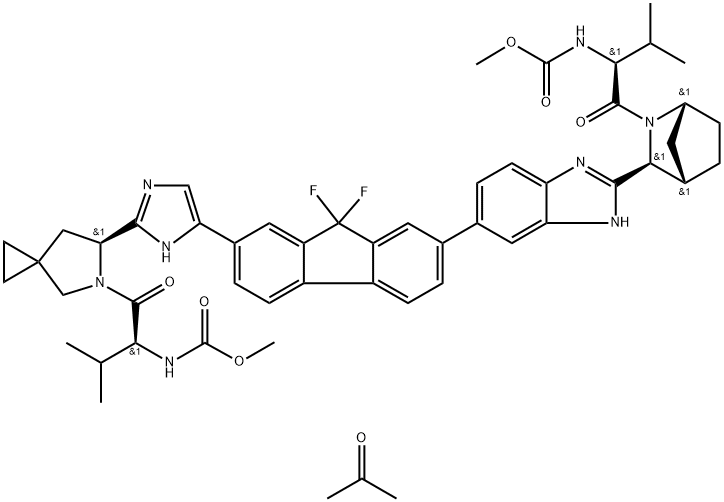 雷迪帕韦单丙酮溶剂化物, 1441674-54-9, 结构式