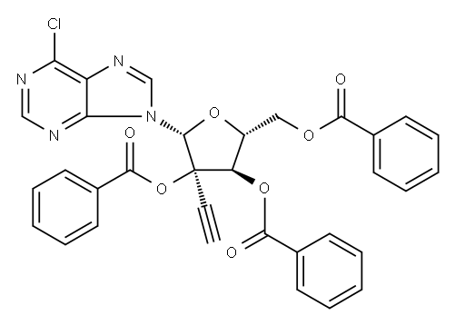 6-Chloro-9-(2,3,5-tri-O-benzoyl-2-beta-C-ethynyl-beta-D-ribofuranosyl)-9H-purine Structure