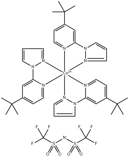 三[4-叔丁基-2-(1H-吡唑-1-基)吡啶]钴 三(1,1,1-三氟-N-[(三氟甲基)磺酰基]甲烷磺酰胺盐), 1447938-61-5, 结构式