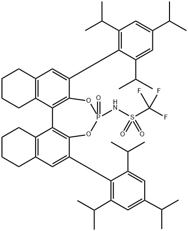 1,1,1-三氟-N-[(11BR)-8,9,10,11,12,13,14,15-八氢-4-氧-2,6-双[2,4,6-三异丙基苯基]联萘并[2,1-D:1',2'-F][1,3,2]二氧磷杂-4-基]甲磺酰胺 结构式