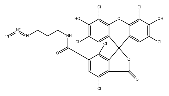 Spiro[isobenzofuran-1(3H),9'-[9H]xanthene]-6-carboxamide, N-(3-azidopropyl)-2',4,4',5',7,7'-hexachloro-3',6'-dihydroxy-3-oxo- Structure