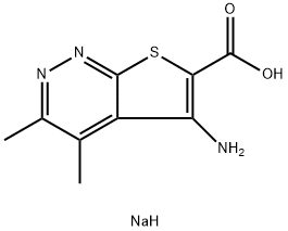 5-氨基-3,4-二甲基噻吩并[2,3-C]哒嗪-6-羧酸钠 结构式