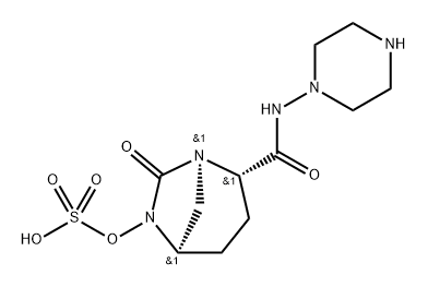(1R,2S,5R)-7-oxo-2-(piperazin-1-ylcarbamoyl)-1,6-diazabicyclo[3.2.1]octan-6-yl hydrogen sulfate,1452459-79-8,结构式