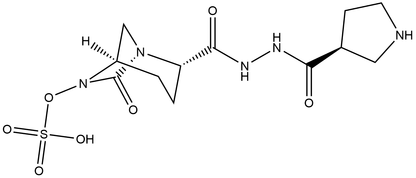1,6-Diazabicyclo[3.2.1]octane-2-carboxylic acid, 7-oxo-6-(sulfooxy)-, 2-[2-[(3S)-3-pyrrolidinylcarbonyl]hydrazide], (1R,2S,5R)- Structure