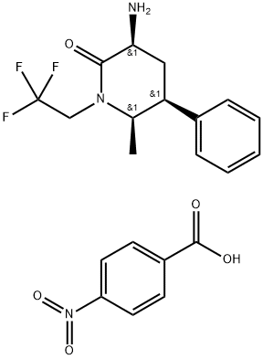 (3S,5S,6R)-6-methyl-2-oxo-5-phenyl-1-(2,2,2-trifluoroethyl)piperidine-3-aminium 4-nitrobenzoate Struktur