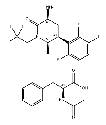 L-Phenylalanine, N-acetyl-, compd. with (3S,5S,6R)-3-amino-6-methyl-1-(2,2,2-trifluoroethyl)-5-(2,3,6-trifluorophenyl)-2-piperidinone (1:1) Structure