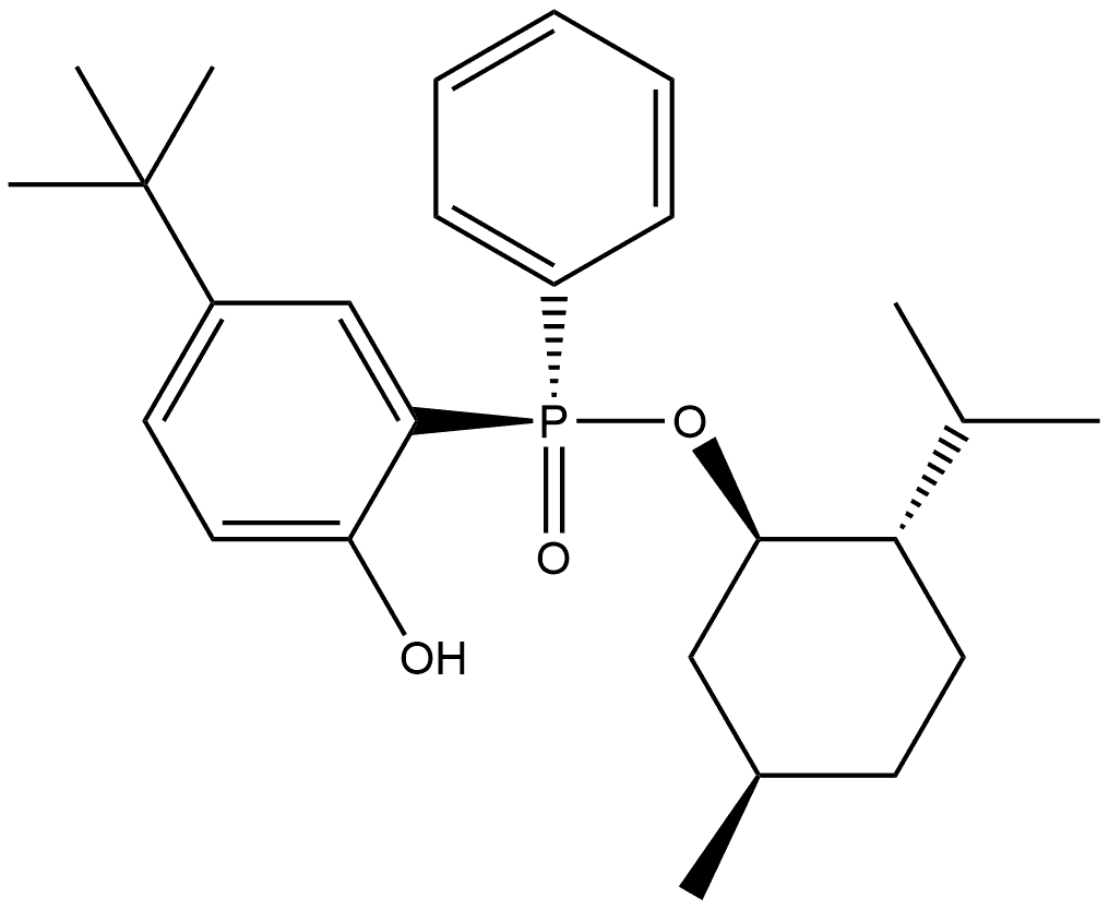 (RP)- (-)-苯基-2-羟基-5-叔丁基苯基亚膦酸薄荷酯,1464049-08-8,结构式
