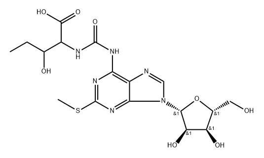 2-methylthio-N6-hydroxynorvalyl carbamoyladenosine Structure