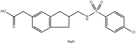 1H-Indene-5-acetic acid, 2-[[[(4-chlorophenyl)sulfonyl]amino]methyl]-2,3-dihydro-, sodium salt (1:1) Struktur