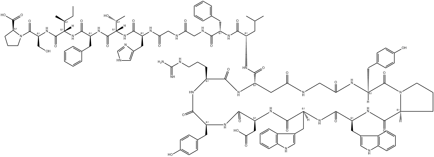 L-Proline, glycyl-L-tyrosyl-L-prolyl-L-tryptophyl-L-tryptophyl-L-α-aspartyl-L-tyrosyl-L-arginyl-L-α-aspartyl-L-leucyl-L-phenylalanylglycylglycyl-L-histidyl-L-threonyl-L-phenylalanyl-L-isoleucyl-L-seryl-, (9→1)-lactam Structure