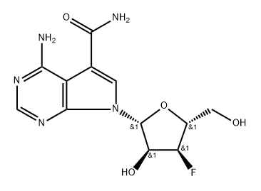 4-Amino-7-(3-deoxy-3-fluoro--D-ribofuranosyl)-7H-pyrrolo [2.3-d]pyrimidine-5-carboxamide, 146897-64-5, 结构式