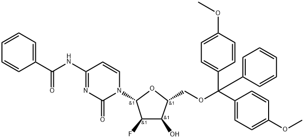 5'-O-(4,4'-二甲氧基三苯甲基)-N4-苯甲酰-2'-氟-2'-脱氧胞苷,146954-77-0,结构式