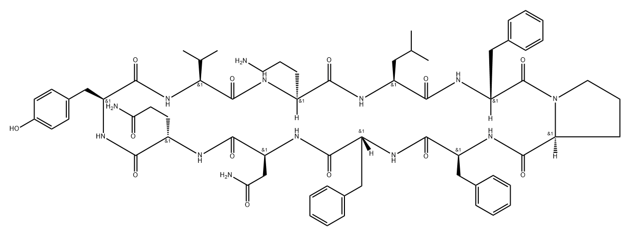 シクロ(D-Phe-Pro-Phe-D-Phe-Asn-Gln-Tyr-Val-Orn-Leu-) 化学構造式