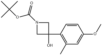 1,1-Dimethylethyl 3-hydroxy-3-(4-methoxy-2-methylphenyl)-1-azetidinecarboxylate 结构式