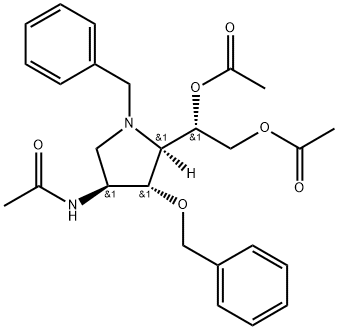 Acetamide, N-5-1,2-bis(acetyloxy)ethyl-4-(phenylmethoxy)-1-(phenylmethyl)-3-pyrrolidinyl-, 3S-3.alpha.,4.beta.,5.alpha.(R*)- Structure