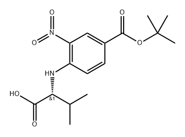 (R)-2-(4-(tert-butoxycarbonyl)-2-nitrophenylamino)-3-methylbutanoic acid Struktur