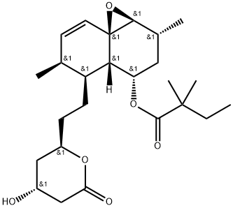 Butanoic acid, 2,2-dimethyl-, 1a,2,4,4a,5,6-hexahydro-2,6-dimethyl-5-[2-(tetrahydro-4-hydroxy-6-oxo-2H-pyran-2-yl)ethyl]-3H-naphth[1,8a-b]oxiren-4-yl ester, [1aS-[1aα,2α,4α,4aβ,5β(2S*,4S*),6β,8aS*]]- (9CI) Struktur