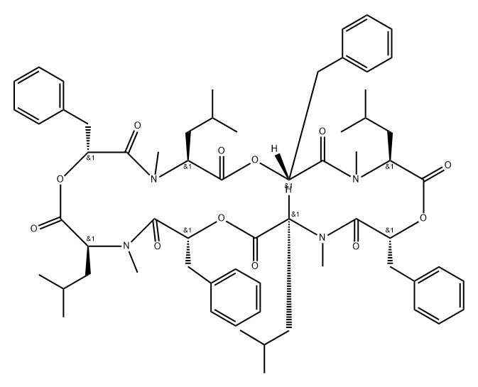 Cyclo[(aR)-a-hydroxybenzenepropanoyl-N-methyl-L-leucyl-(aR)-a-hydroxybenzenepropanoyl-N-methyl-L-leucyl-(aR)-a-hydroxybenzenepropanoyl-N-methyl-L-leucyl-(aR)-a-hydroxybenzenepropanoyl-N-methyl-L-leucyl] 化学構造式